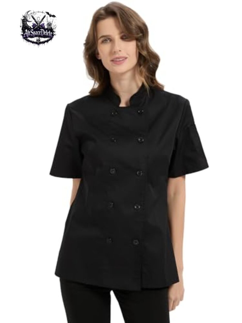 Chef Coat Women Short Sleeve Lightweight Chef Jacket Stand Collar Sleeve Pocket